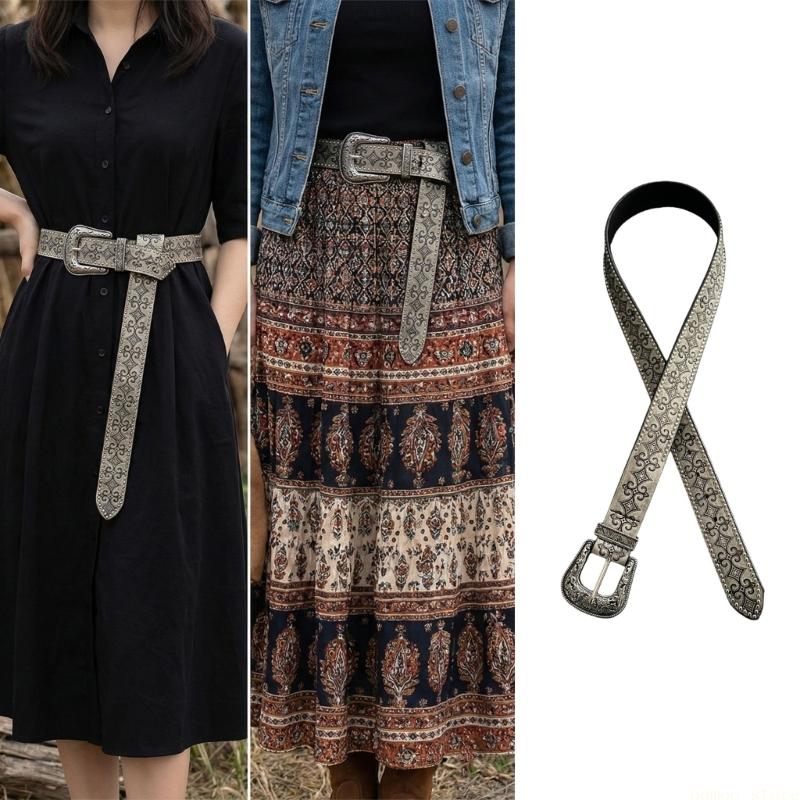 Women Formal Wear Western - 31BF Retro Western Pattern Rivets Belt