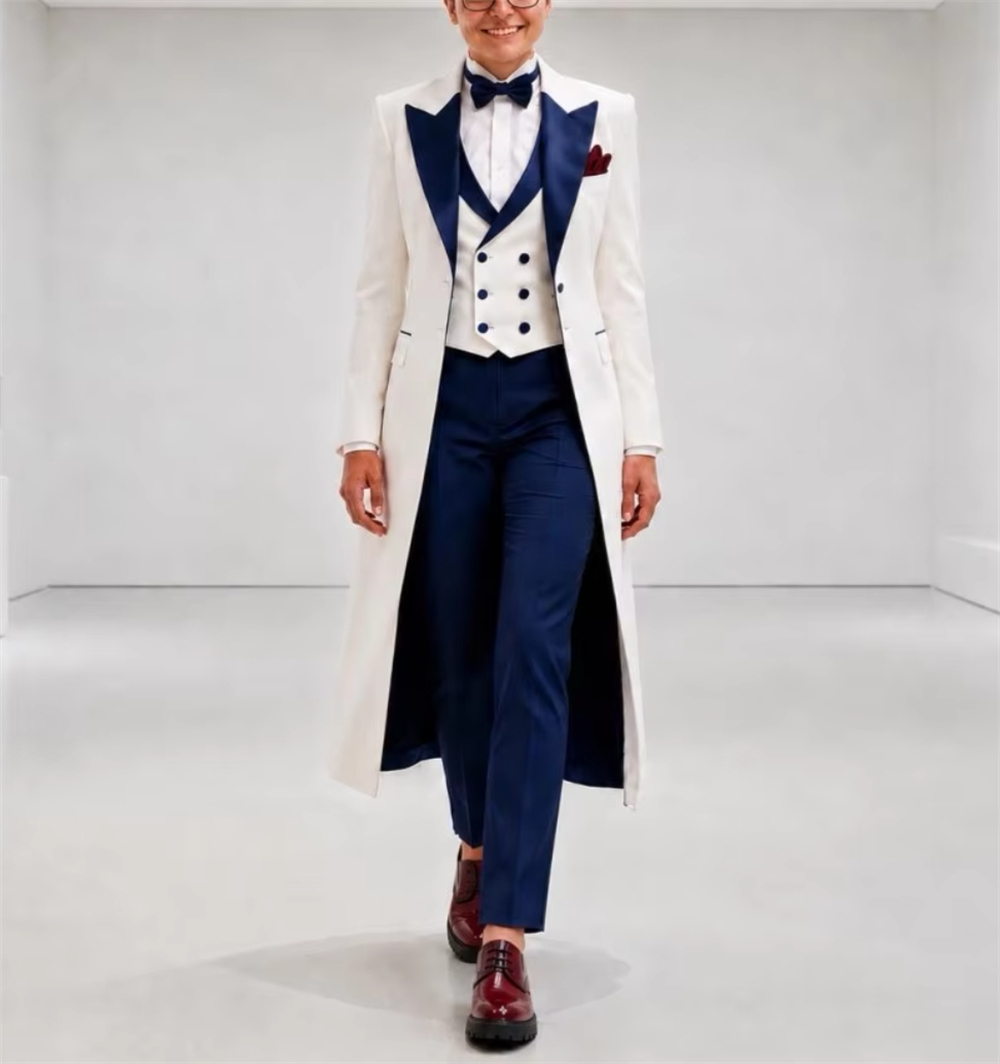 Women'S Elegant Formal Wear - Navy Blue White Women's Jacket Suits