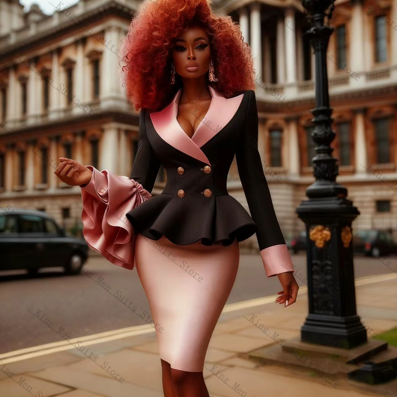 Black Pink Women Suit Set 2 Pc - Women Formal Wear Blazer Set 评论和价格