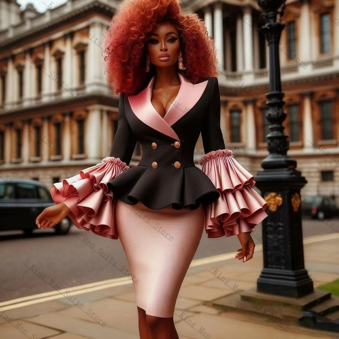 Black Pink Women Suit Set 2 Pc - Women Formal Wear Blazer Set 评论和价格