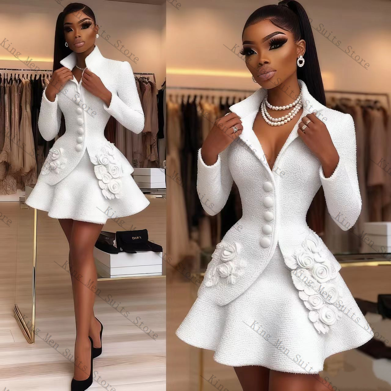 Luxury White Women Suit Set 2  - Women Formal Wear Blazer Set 评论和价格