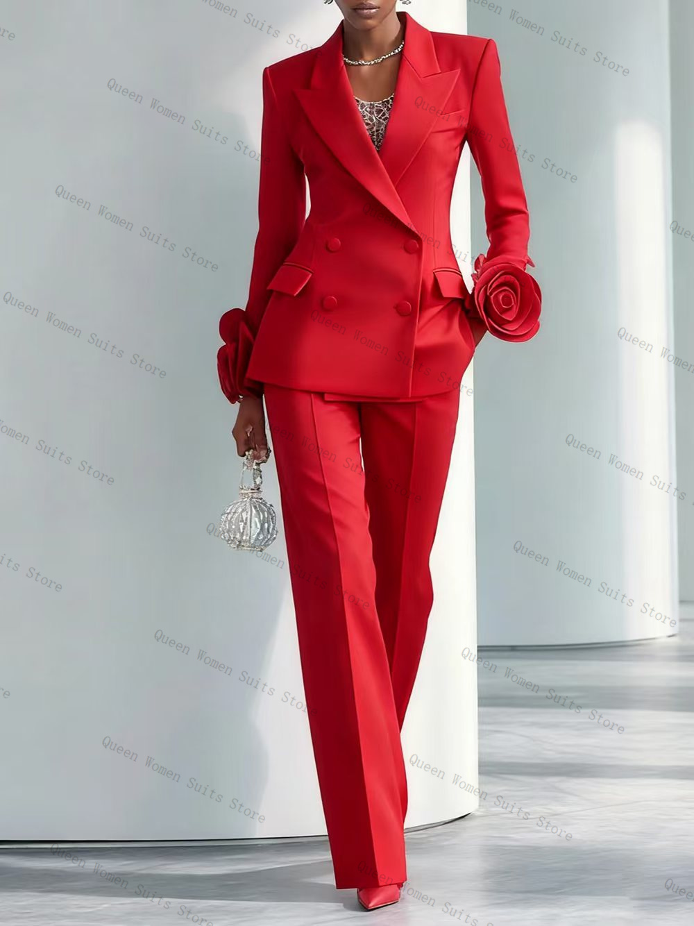 Luxury Red Women Suit Set 2 Pc - Women Formal Wear Blazer Set 评论和价格