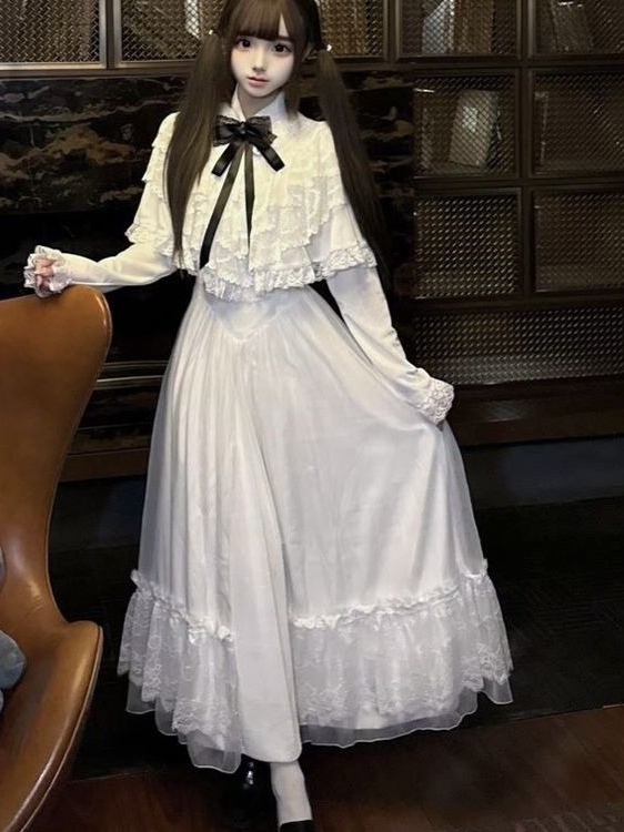 Japanese Short Sleeve Bow Lace - Women'S Elegant Formal Wear 评论和价格
