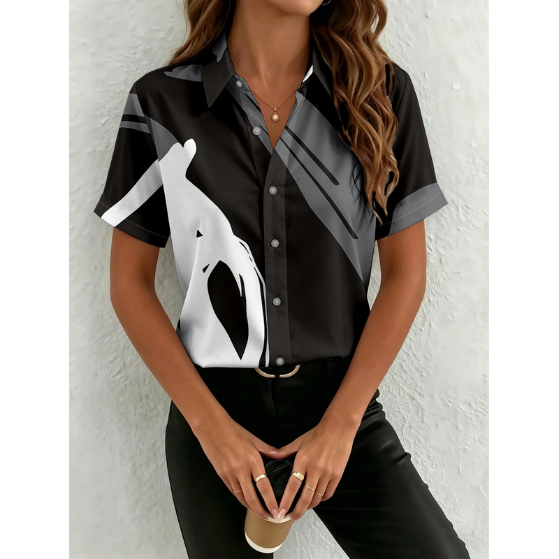 Women's Short Sleeve Button Sh - Women Formal Wear Stitching 评论和价格