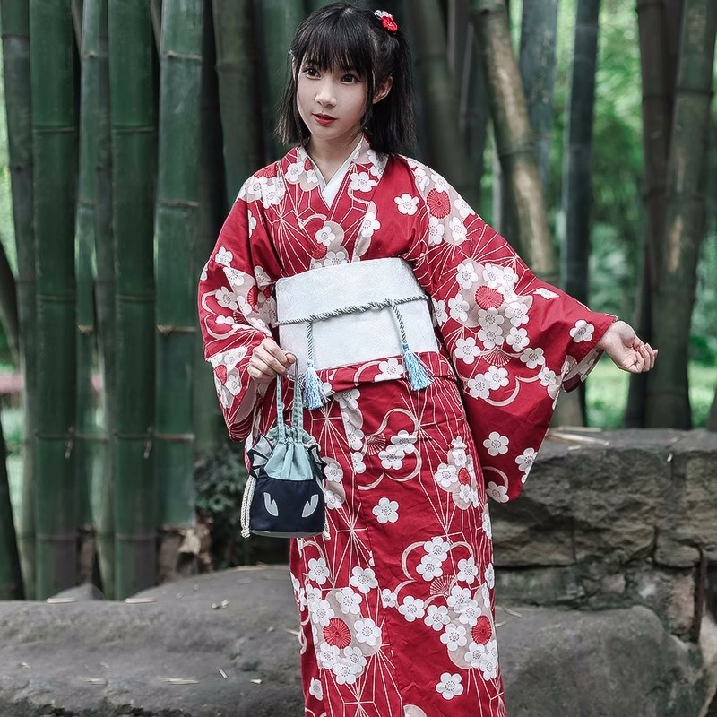 Red Japanese Yukata Kimono Fem - Women'S Formal Traditional Wear 评论和价格