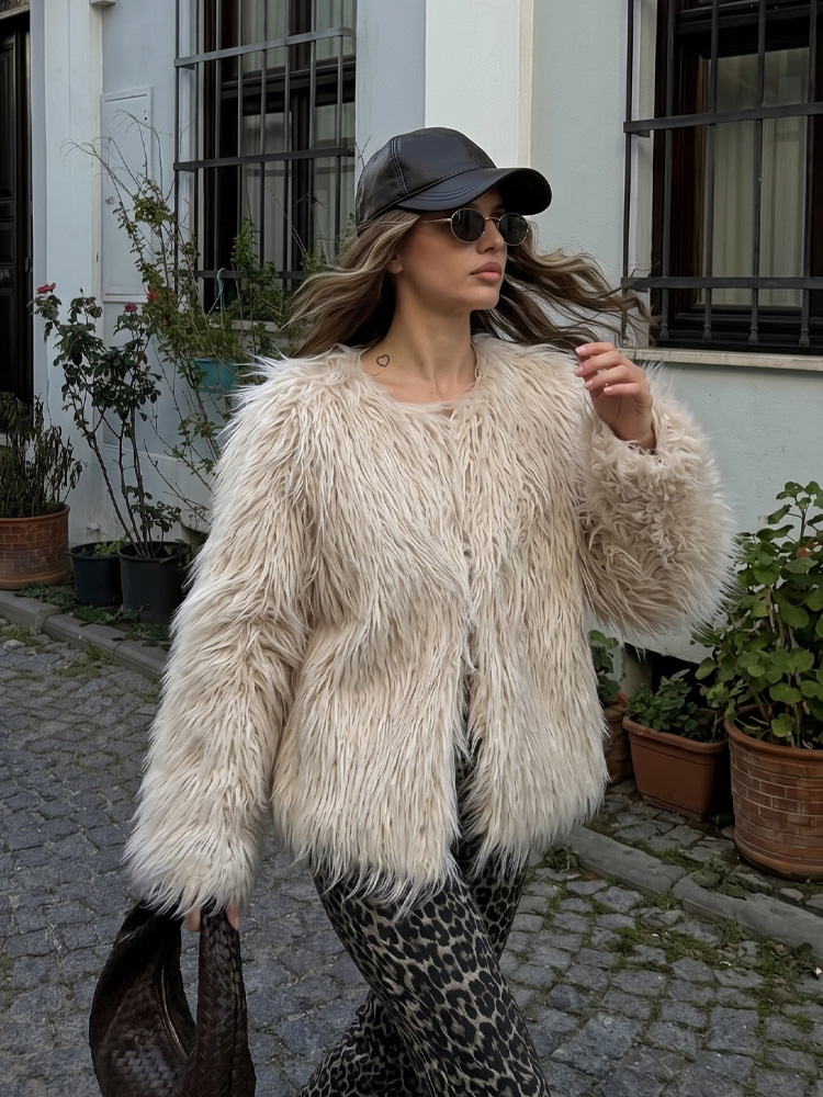 HH Women Elegant Faux Fur Coat - Women Formal Wear Stitching 评论和价格