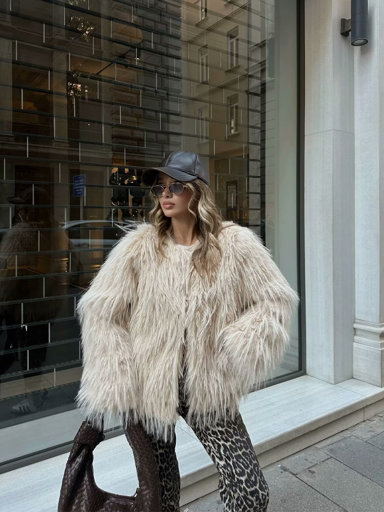 HH Women Elegant Faux Fur Coat - Women Formal Wear Stitching 评论和价格
