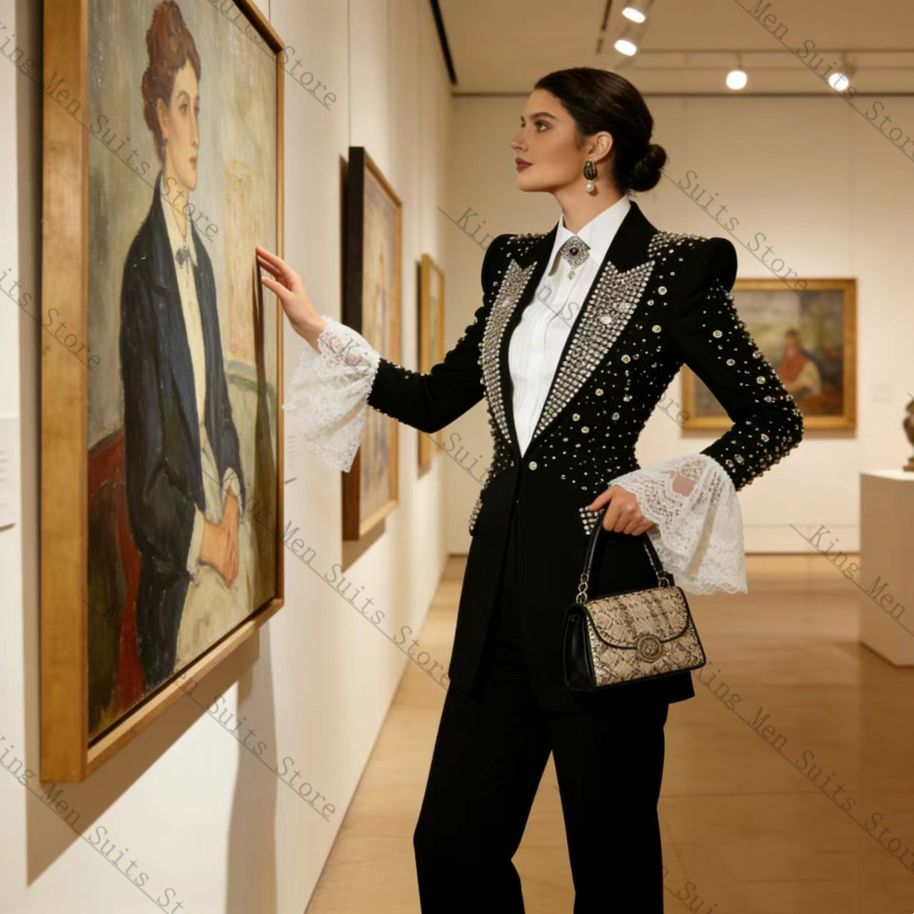 Crystals Black Women Suit Set  - Women Formal Wear Blazer Set 评论和价格