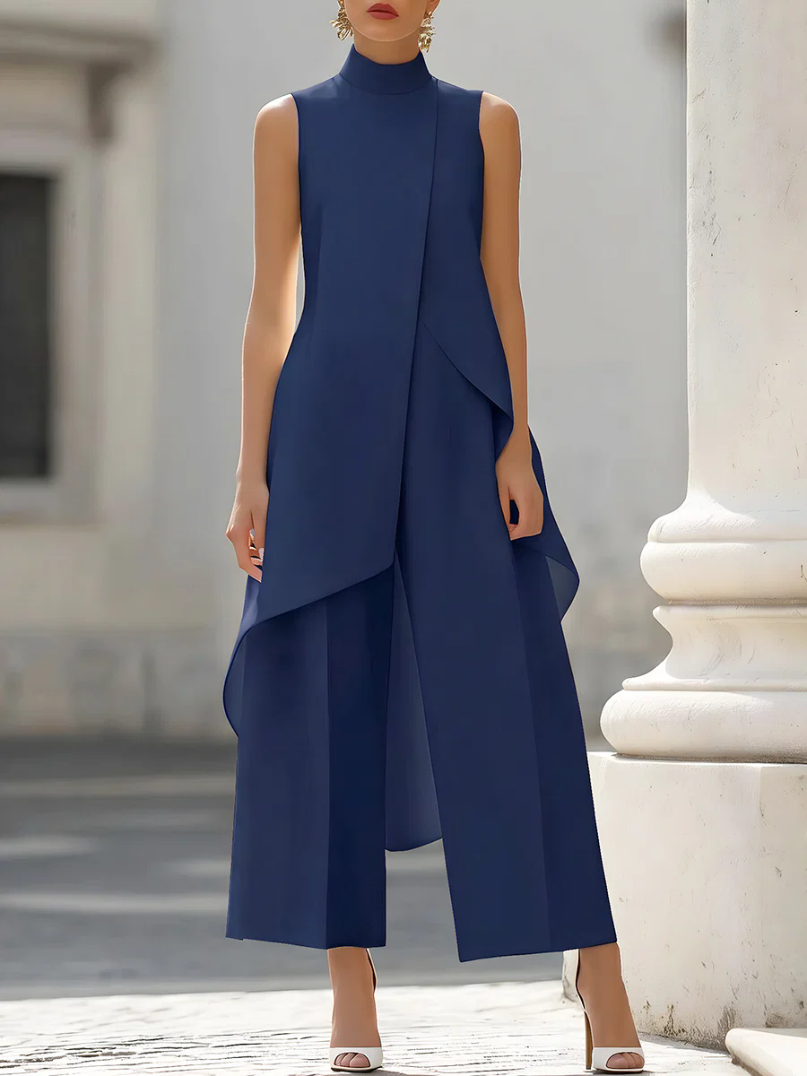 Sleeveless High Neck Asymmetri - Women'S Formal Wear With Pants 评论和价格