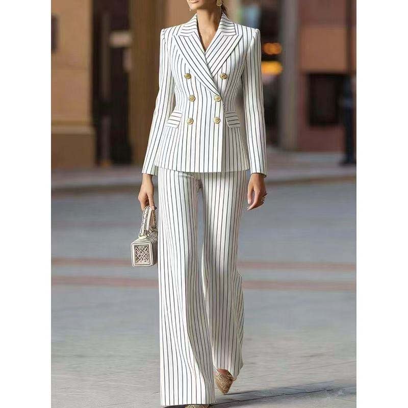 Autumn Pant Suit Women Striped - Women Formal Wear Blazer Set 评论和价格