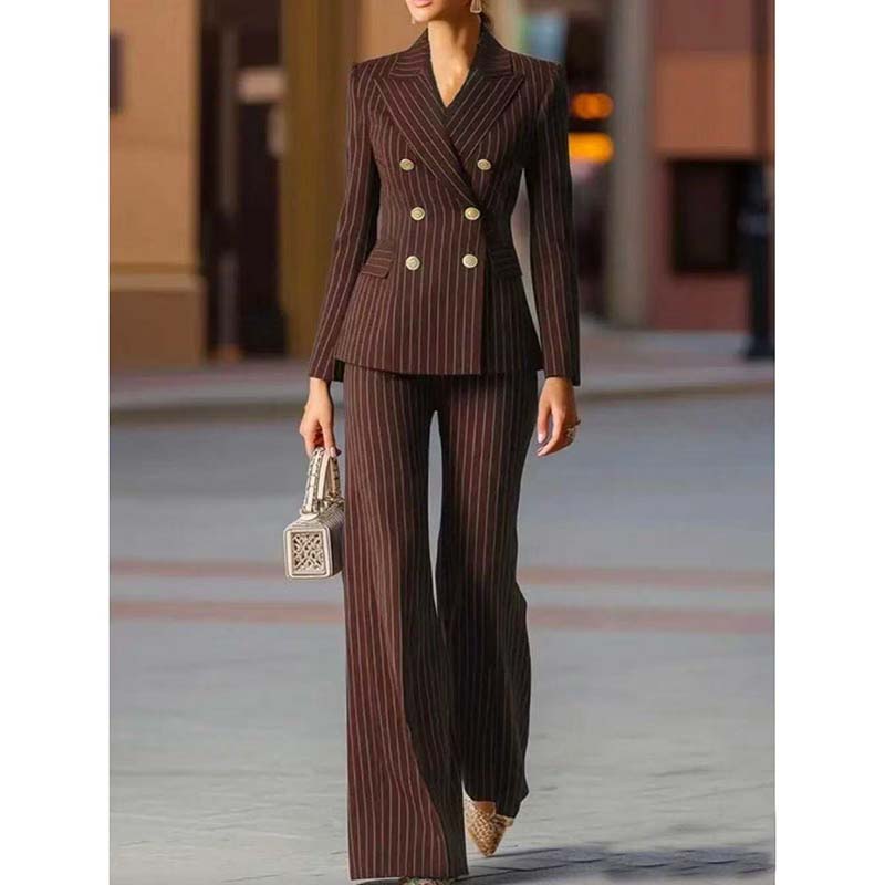 Autumn Pant Suit Women Striped - Women Formal Wear Blazer Set 评论和价格