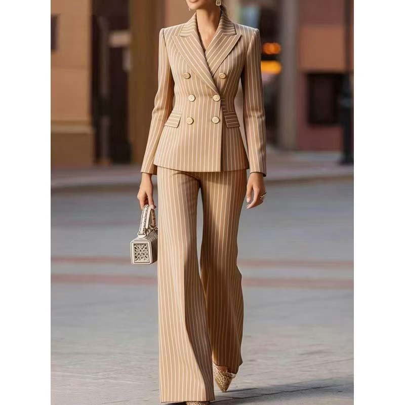Autumn Pant Suit Women Striped - Women Formal Wear Blazer Set 评论和价格