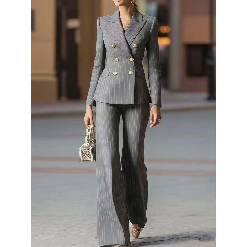 Autumn Pant Suit Women Striped - Women Formal Wear Blazer Set 评论和价格