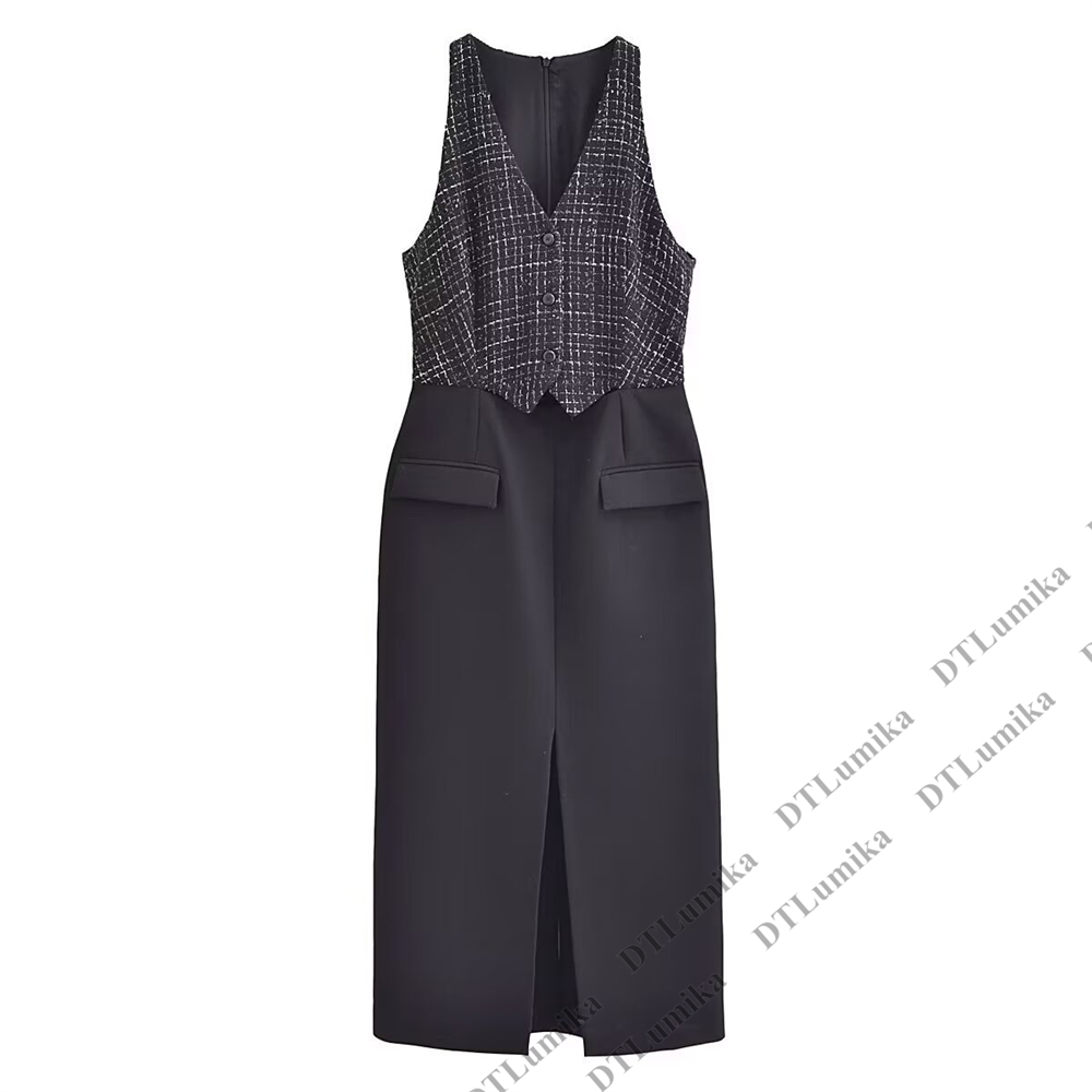 Tweed & Crepe Contrast Dress,  - Women Formal Wear Look 评论和价格