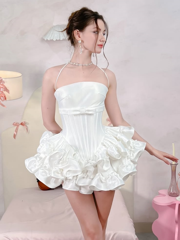 Women Pink White Lace-up Dress - Shift Dress Sleeveless 评论和价格